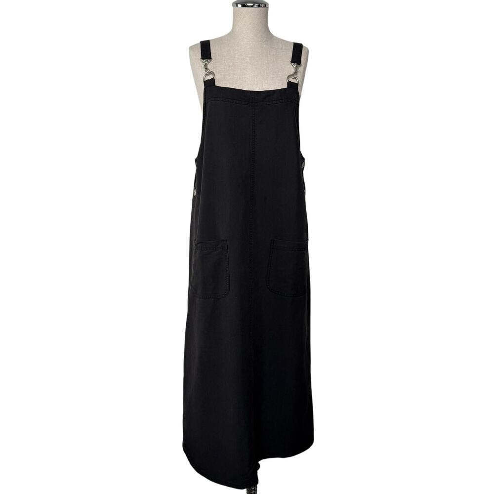 Black Utility Midi Dress Lyocell Blend Silver Tone Hardware Lightweight Spring